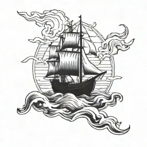 burning boat tattoo design idea