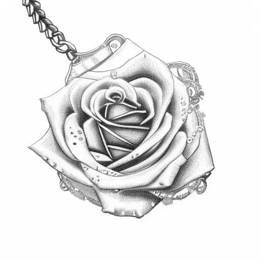 pocket watch with rose bush around the chain tattoo design idea