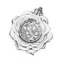 Pocket watch with rose vines wrapping around the chain tattoo design idea