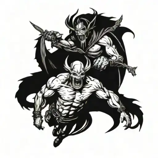 demonds vs angels fighting demons tattoo design idea