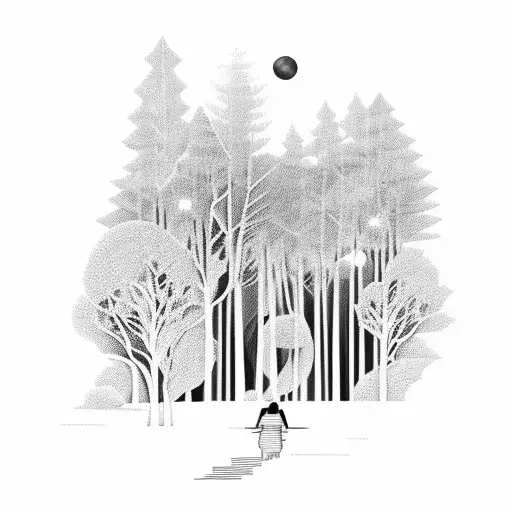 Moonlit forest with a silhouette of a software engineer coding tattoo design idea