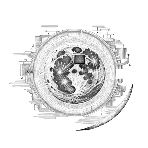 Moon phases integrated into a coding circuitry pattern tattoo design idea