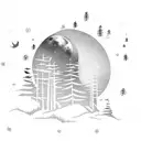 Moonlit forest with a silhouette of a software engineer coding tattoo design idea