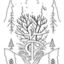 Moonlit forest with a silhouette of a software engineer coding tattoo design idea