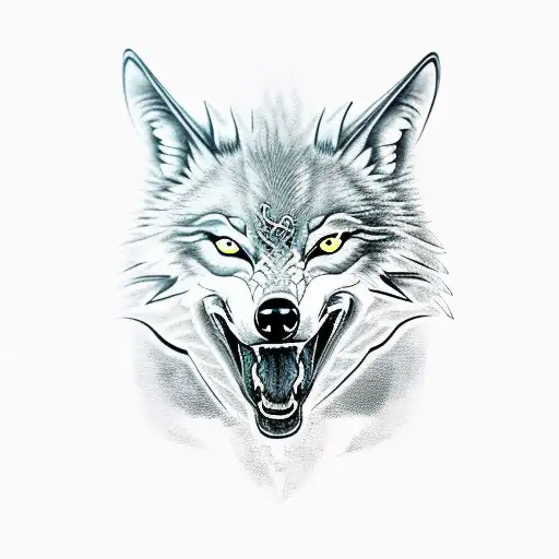 3rd wolf with long dragon tattoo design idea