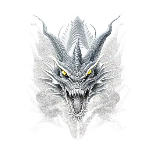 angry 3d wold with chiness long dragon tattoo design idea