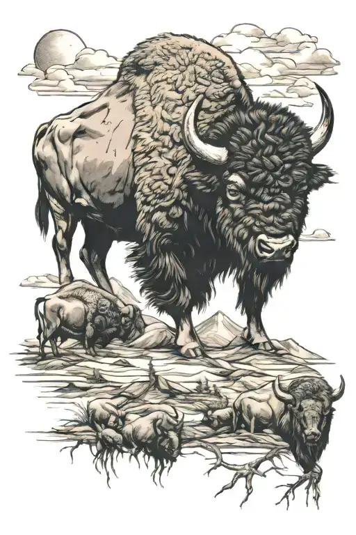 Buffalo mountains tattoo design idea