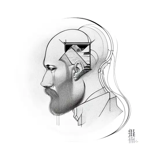 phi symbol, thinking man in one side and his reflection in the other tattoo design idea