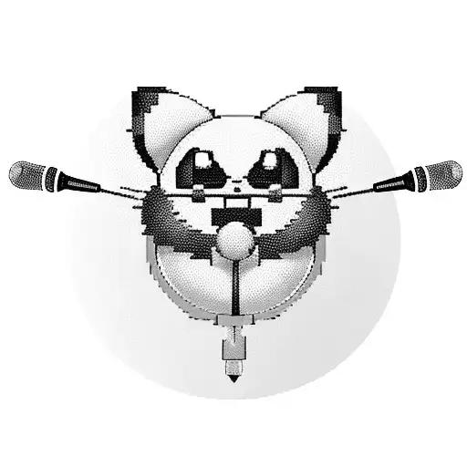 A blackwork tattoo of a Jigglypuff singing into a microphone shaped like a game controller tattoo design idea