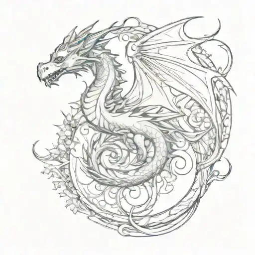 a dragon asleep with a fairy flying above it tattoo design idea