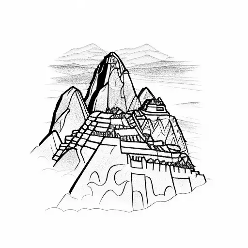 15th centuray Machu Picchu in Peru, person tattoo design idea