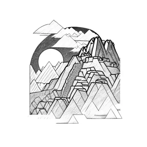 Machu Picchu showing through clouds under the moon tattoo design idea