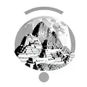 Machu Picchu underneath the moon in front of a geometric circle background narrow shot tattoo design idea