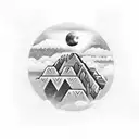 Machu Pichu beneath a full moon with small circle geometric patterns and clouds with lights from buildings tattoo design idea