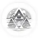Machu Pichu beneath a full moon with small circle geometric patterns and clouds with lights from buildings tattoo design idea