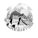 Machu Picchu underneath the moon in front of a geometric circle background tattoo design idea