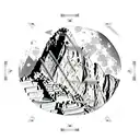 Machu Picchu underneath the moon in front of a geometric circle background tattoo design idea