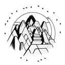 Machu Picchu underneath the moon in front of a geometric circle background tattoo design idea