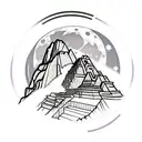 Machu Picchu underneath the moon in front of a geometric circle background tattoo design idea