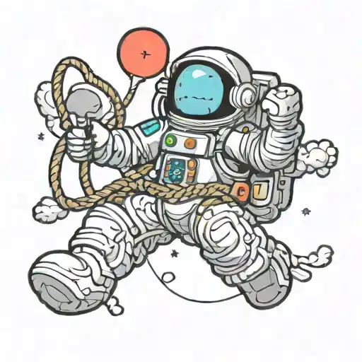 kaws astronaut floating in space tied with rope tattoo design idea