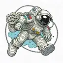 kaws astronaut floating in space tied with rope tattoo design idea
