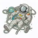 kaws astronaut floating in space tied with rope tattoo design idea