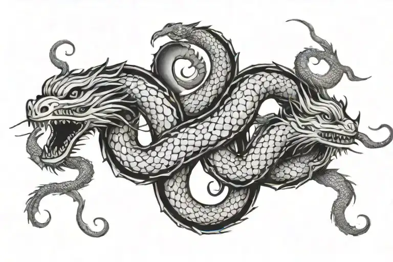 Hydra long with one head and one tail yin and yang tattoo design idea