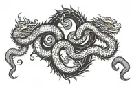 Hydra long with one head and one tail yin and yang tattoo design idea