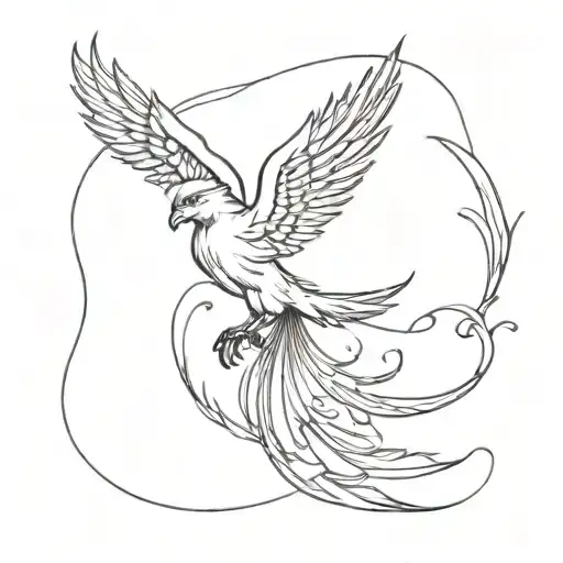 Phoenix with wings taking off fine line tattoo design idea