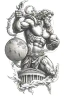 Atlas carrying the world, coloseum, Zeus holding a lightning tattoo design idea