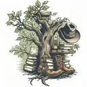 tree of knowledge, books, cowboyhat, cowboy boots  tattoo design idea