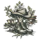 tree of knowledge, books, cowboyhat, cowboy boots  tattoo design idea