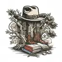tree of knowledge, books, cowboyhat, cowboy boots  tattoo design idea