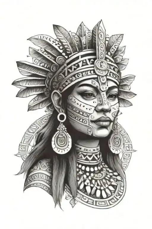 Aztec, woman, tequila tattoo design idea