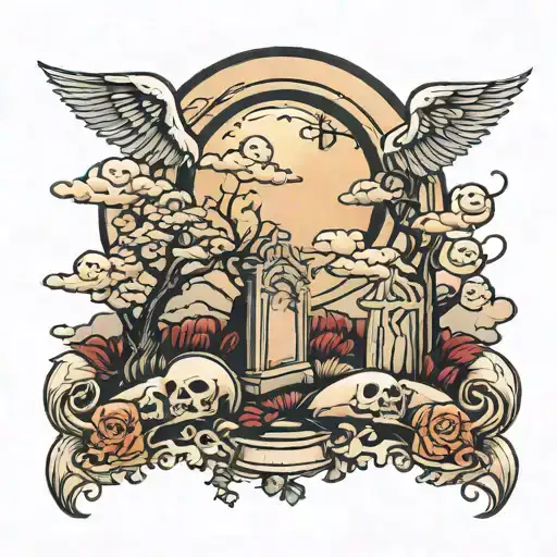 graveyard with clouds and the moon  tattoo design idea