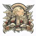 graveyard with clouds and the moon  tattoo design idea