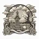 graveyard with clouds and the moon  tattoo design idea
