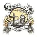 graveyard with clouds and the moon  tattoo design idea