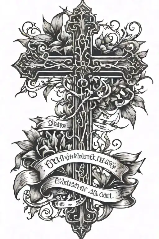 Philippians 4:13 verse cross with Thorns  wrapped around it and a Crown at the top  tattoo design idea