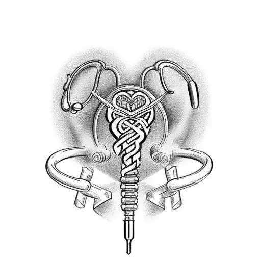 caduceus and an anatomicly correct heart with a stethoscope tattoo design idea