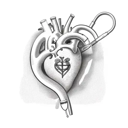 anatomic heart with a stethoscope and caduceus tattoo design idea