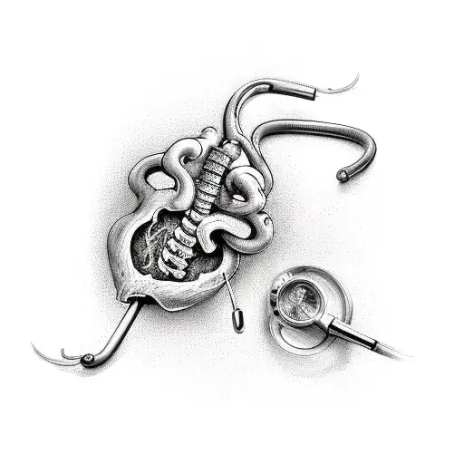 caduceus anda an anatomicly correct heart with a stethoscope tattoo design idea