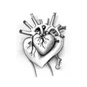 anatomicly correct heart with a stethoscope and caduceus tattoo design idea