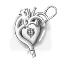anatomic heart with a stethoscope and caduceus tattoo design idea