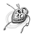 anatomic heart with a stethoscope and caduceus tattoo design idea