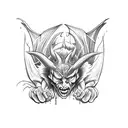 devil and a bat getting killed tattoo design idea