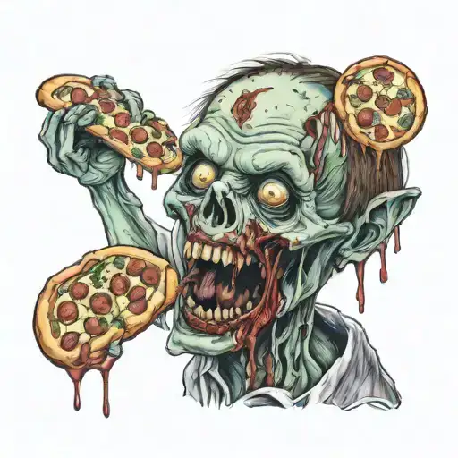 zombie made out of pizza tattoo design idea