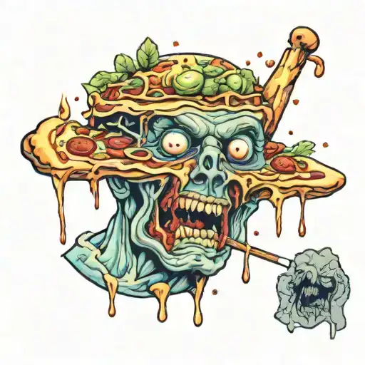 zombie made out of pizza tattoo design idea