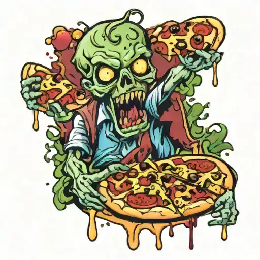 zombie pizza horde tattoo design idea