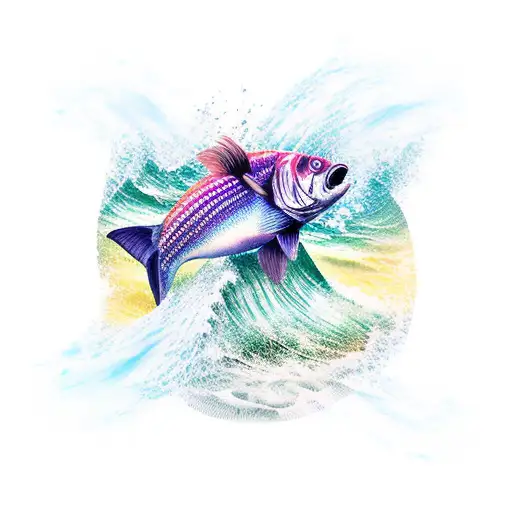 boat see waves fish  tattoo design idea